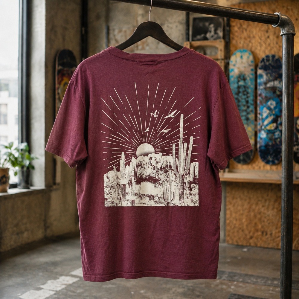 Philosophy of Love Womens Go Explore Cactus Graphic Tee Burgundy Small